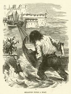 Gulliver egy csónakot talál (metszet)