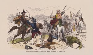 Robinson Crusoe-t megtámadták és kirabolták a tatárok (színes metszet) alkotó: after Hablot Knight Browne