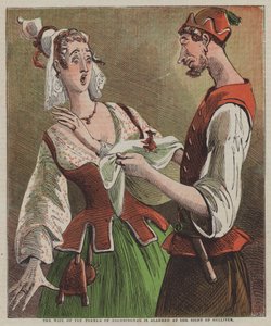 A brobdingnagi gazda felesége megriad Gulliver (színes litó) láttán
