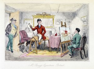 A festő, aki Bragg lovas portréját valósítja meg a „Thomas Scott kalandjaiban”, illusztráció: H.K. Browne és W.T. Maud. Angol rajzfilm a rókavadászatról. alkotó: Hablot Knight Browne