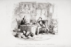Ügyvéd és ügyfél, lelkierő és türelmetlenség, illusztráció Charles Dickens (1812-70) „Bleak House” című művéből, 1853-ban (litho) alkotó: Hablot Knight Browne