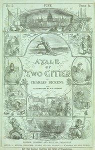 Címlap az első kiadás első részéből sorozatos részekben, Charles Dickens "A Tale of Two Cities" című könyve, 1859 alkotó: Hablot Knight Browne