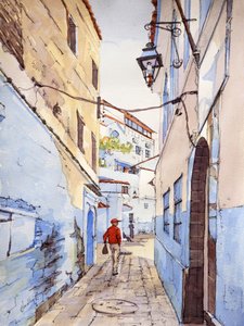 Látogató, Chefchaouen, Marokkó, 2024 körül (akvarell és tus)