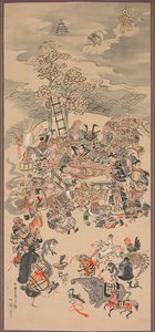 Parinirvána Otsu-e alanyokkal, 1800-as évek. alkotó: Hakuen