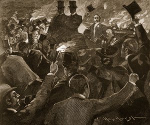 Balfour úr Dublinban: fáklyás felvonulás, illusztráció a „Cassell illusztrált Anglia történetéből” (metszet) (szépia fotó) alkotó: Hal Hurst