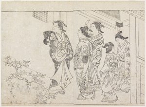 Öt prostituált egy udvarban, 1770-es évek eleje (fatömbnyomat) alkotó: Hanabusa Shigenobu