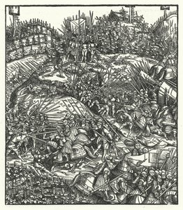 Maximilian osztrák főherceg és serege a franciák ellen harcolva alkotó: Hans (after) Burgkmair