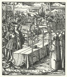 Maximilian osztrák főherceg a meggyilkolt Louis de Bourbon, Liege herceg-püspökének koporsója mellett