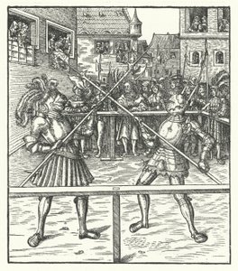 Maximilian osztrák főherceg gyalog harcol alabárddal (metszet) alkotó: Hans (after) Burgkmair