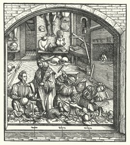 Maximilian osztrák főherceg meglátogat egy páncélost (metszet) alkotó: Hans (after) Burgkmair