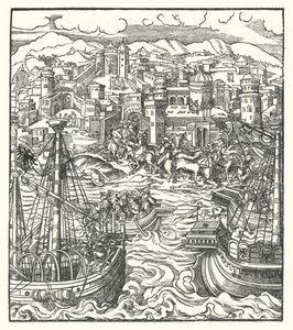 III. Frigyes, Szent Római császár érkezik Rómába menyasszonyával, Eleonóra portugál hercegnővel. alkotó: Hans (after) Burgkmair