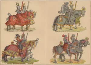 Lovagok lóháton (színes litó) alkotó: Hans (after) Burgkmair