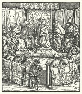 I. Maximilianus szent-római császár a magyarokkal tárgyal alkotó: Hans (after) Burgkmair