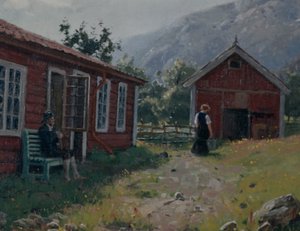 Farmyard, Nyugat-Norvégia (olaj, vászon) alkotó: Hans Andreas Dahl