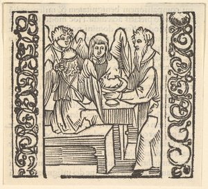 Angyalok szolgáltak egy asztalnál, illusztráció a Speculum Passionisból, 1507, 1507. alkotó: Hans Baldung