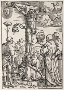 Krisztus a kereszten Máriával, Szent Jánossal, Mária Magdolnával és Szent Istvánnal, 1505. alkotó: Hans Baldung