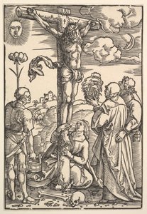 Krisztus a kereszten a Szűzanyával és Longinusszal, Mária Magdolnával és Jánossal, 1505. alkotó: Hans Baldung