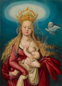A Szűz, mint a mennyek királynője, amint szoptatja a csecsemő Krisztust. alkotó: Hans Baldung Grien