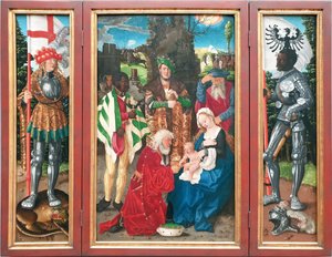 Három király oltárkép
Balra: Szent György
Középen: A királyok imádása

Jobbra: Szent Mauritius alkotó: Hans Baldung Grien