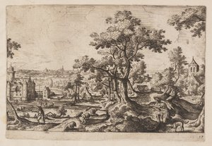 17. tábla, az Ó- és Újszövetségből és Ovidius Metamorfózisaiból származó tájképek jelenetekkel alkotó: Hans Bol