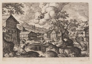 Tábla 1, az Ó- és Újszövetségből és Ovidius Metamorfózisaiból származó tájképek jelenetekkel alkotó: Hans Bol