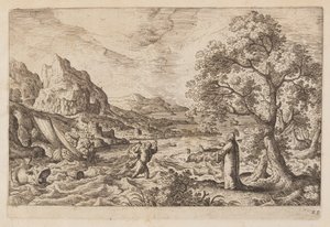 22. tábla, az Ó- és Újszövetségből és Ovidius Metamorfózisaiból származó tájképek jelenetekkel alkotó: Hans Bol