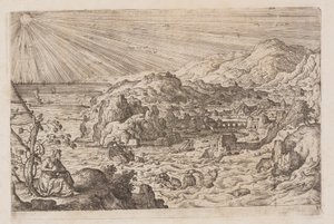 30. tábla, az Ó- és Újszövetségből és Ovidius Metamorfózisaiból származó tájképek jelenetekkel alkotó: Hans Bol
