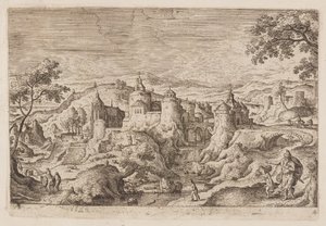 Tábla 4, az Ó- és Újszövetségből és Ovidius Metamorfózisaiból származó tájképek jelenetekkel alkotó: Hans Bol