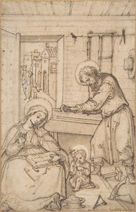 Krisztus gyermekkora, az asztalosműhelyben, 1534-93. alkotó: Hans Bol.