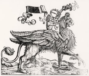 Egy lovas griff, Maximilians diadalmenetéből, 1516-1818 alkotó: Hans Burgkmair