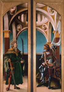 Szent Zsigmond és Szent György, részlet a keresztre feszítés triptichonjának ajtajából alkotó: Hans Burgkmair