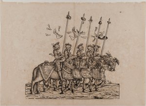 I. Maximilián császár diadala: Ötvenegyedik tábla, a verseny résztvevői (lovagi torna vagy könnyű verseny) alkotó: Hans Burgkmair