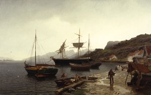 Fishing smack (csónak) a kikötőben, Kleven, Mandal