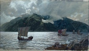 Viking hajók, Sognefjord (akvarell, toll, ceruza és gouache papíron)