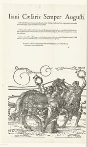 Triomfwagen van Keizer Maximiliaan I Kopieën naar Dürers Triomfwagen voor keizer Maximiliaan I (sorozat címe) Ez egy diadalmas szekér az Invictus tiszteletére. És a legdicsőségesebb herceg D. Maximilianus Caesaris Semper Augustus öltözött, És Albertus alkotó: Hans Guldenmund