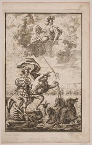 A tenger felett rohanó Neptunusz. Fontenay címlapja, "Söe-Evolution"; Koppenhága 1743 alkotó: Hans Henrich Christian Ulrich