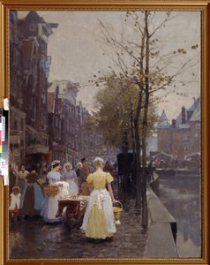 ""Október reggel Amszterdam utcáin"" (An October Morning in Amsterdam) A szolgák az utcákon szorgoskodnak. Hans Hermann (1813-1890) festménye 19. századi Regionális Művészeti Múzeum, Szimferopol, Ukrajna alkotó: Hans Hermann
