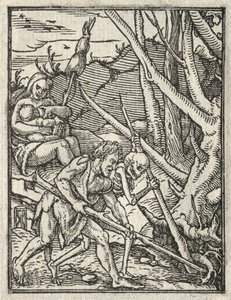 A haláltánc: Kiűzetés a Paradicsomból; Ádám műveli a földet alkotó: Hans Holbein