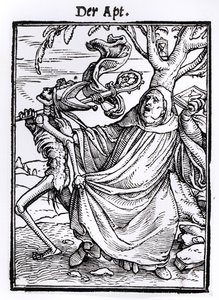 A Halál és az apát a "Haláltánc"-ból, Hans Lutzelburger metszete, 1538 körül alkotó: Hans Holbein der Jüngere