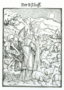 Halál és a püspök, a "Haláltánc"-ból, Hans Lutzelburger metszete, 1538 körül alkotó: Hans Holbein der Jüngere
