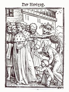 Halál és a herceg, a "Haláltánc"-ból, Hans Lutzelburger metszete, 1538 körül alkotó: Hans Holbein der Jüngere