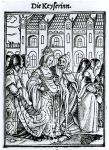A halál és a császárné, a "Haláltánc"-ból, metszet: Hans Lutzelburger, 1538 körül. alkotó: Hans Holbein der Jüngere