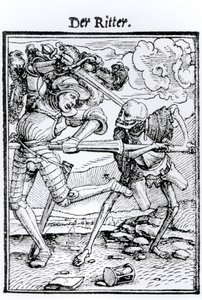 Halál és a lovag, a "Haláltánc"-ból, Hans Lutzelburger metszete, 1538 körül alkotó: Hans Holbein der Jüngere