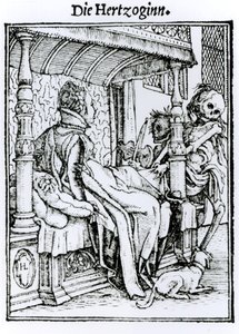 Halál és a hölgy, a "Haláltánc"-ból, Hans Lutzelburger metszete, 1538 körül alkotó: Hans Holbein der Jüngere
