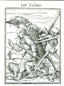 A Halál és a Pedlar a „Haláltánc”-ból, Hans Luutzelburger metszete, 1538 körül alkotó: Hans Holbein der Jüngere