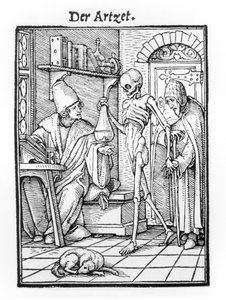 A Halál és az orvos, a "Haláltánc"-ból, Hans Lutzelburger metszete, 1538 körül alkotó: Hans Holbein der Jüngere