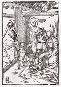 A halál jön a gyermekért, a „Der Todten Tanz”-ból, Bázel, 1843 alkotó: Hans Holbein der Jüngere