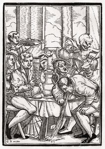 Halál jön a részegért, Georg Scharffenberg metszete a „Der Todten Tanz” című művéből, Bázelben, 1843 alkotó: Hans Holbein der Jüngere