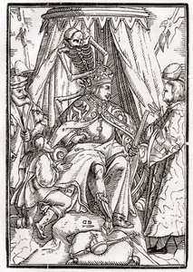 A halál jön a császárért, Georg Scharffenberg metszete a „Der Todten Tanz”-ból, Bázel, 1843 alkotó: Hans Holbein der Jüngere