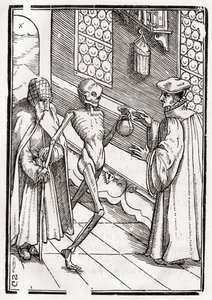 A halál jön az orvoshoz, Georg Scharffenberg metszete a „Der Todten Tanz”-ból, Bázel, 1843 alkotó: Hans Holbein der Jüngere